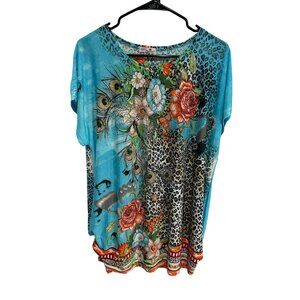 Blossom By P Floral Animal Print Scoop Tunic Top One Size Y2K Statement Style